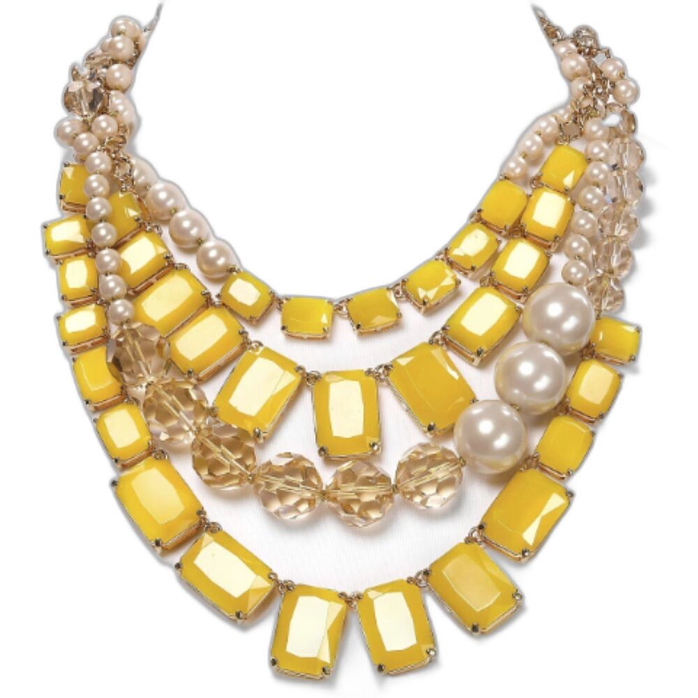 Kate Spade Treasure Chest Bib Statement Necklace Bright Yellow Resin Faux Pearls
